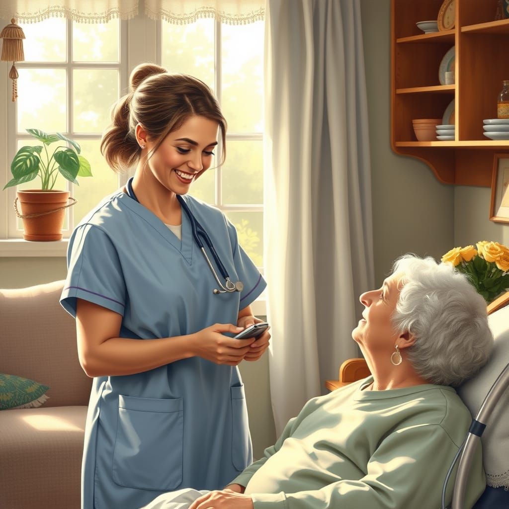 Heartwarming Home Healthcare Scene in Rockwell Style