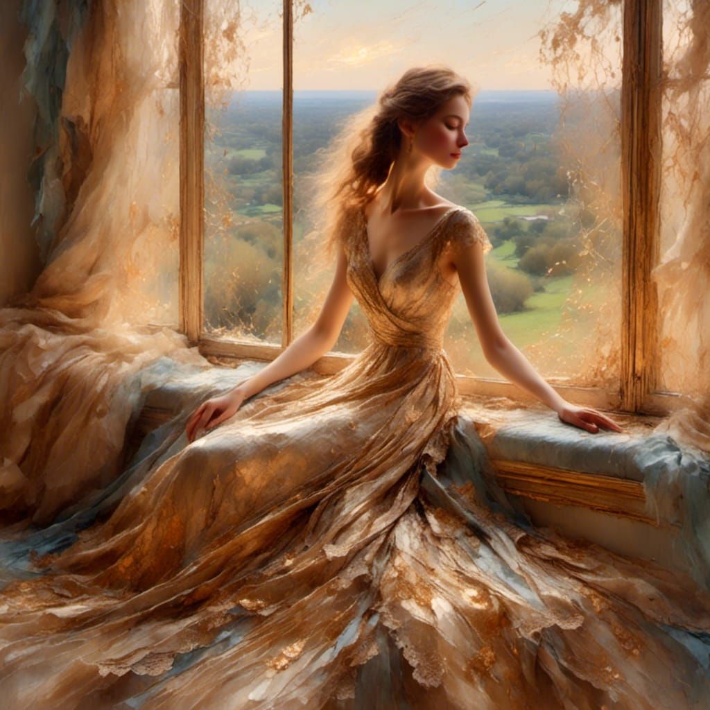 Woman by Window in Impressionist Oil Painting