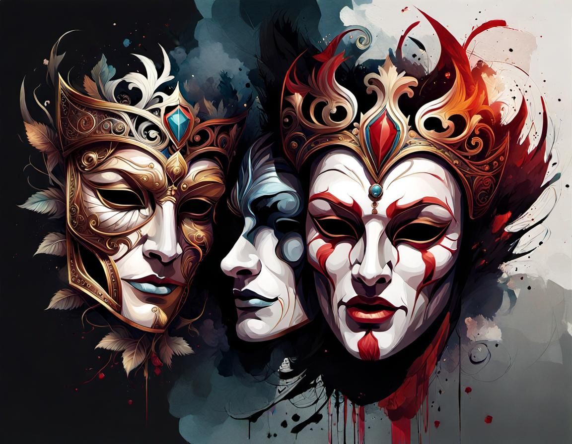 Comedy and Tragedy: Watercolor Opera Masks