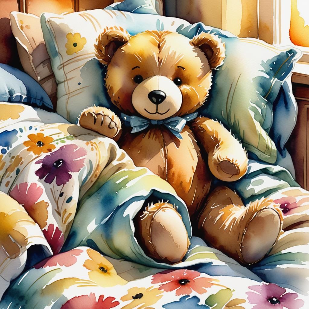 Teddy Bear Bedtime: A Whimsical Watercolor Illustration