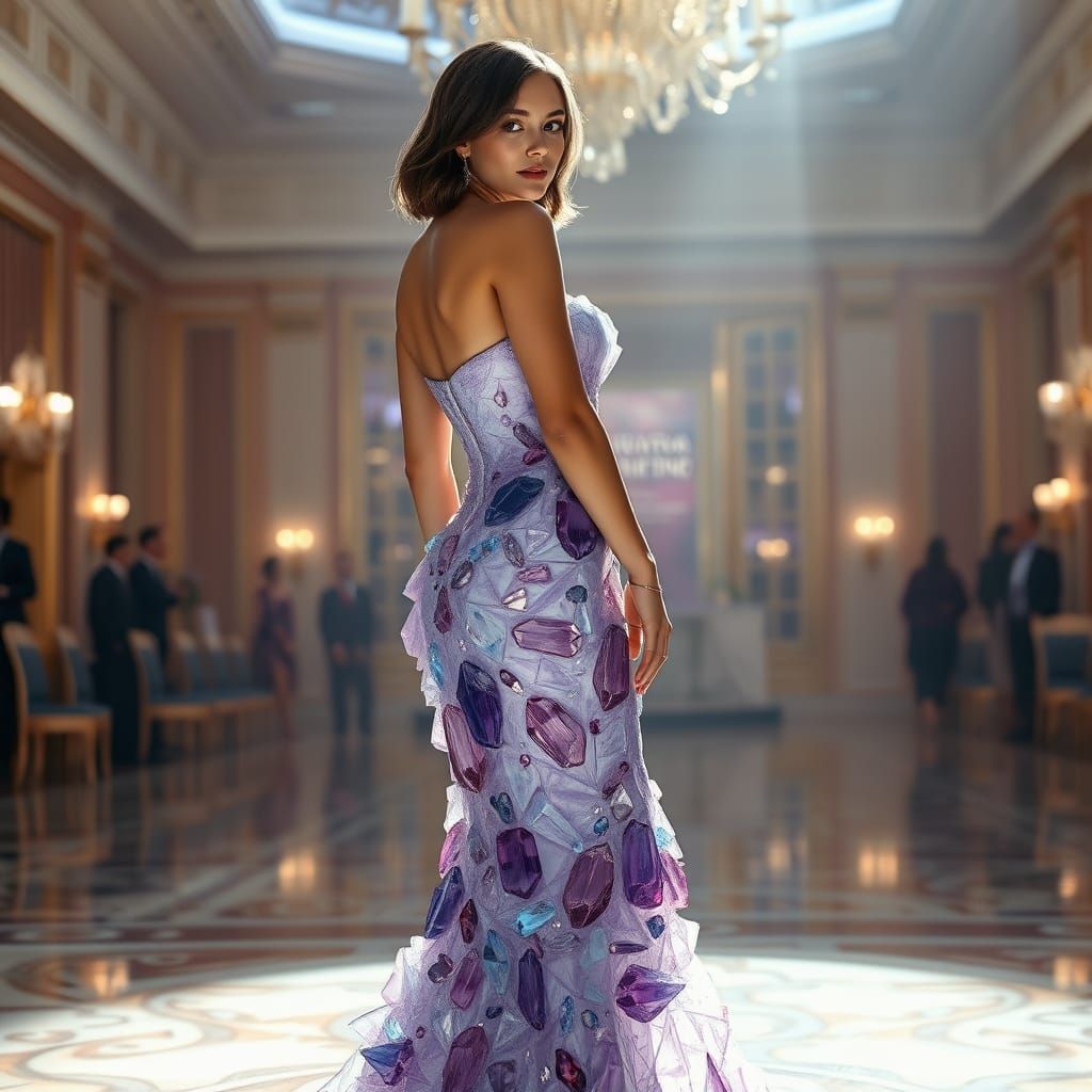 Cyberpunk Goddess in Iridescent Crystal Ballgown