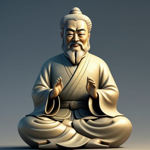 Wise Confucius in Lotus Pose, Disney Pixar Style