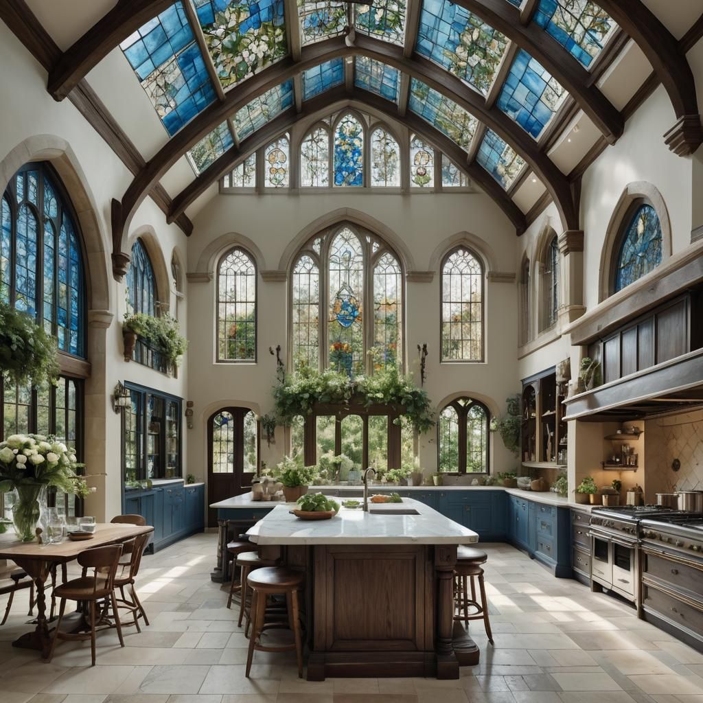 Luxury Tudor Kitchen with Stained Glass Skylights