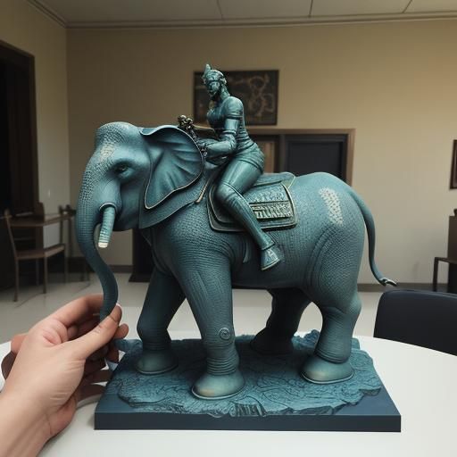 Elephant Statue in Retrofuturistic Sci-Fi Style
