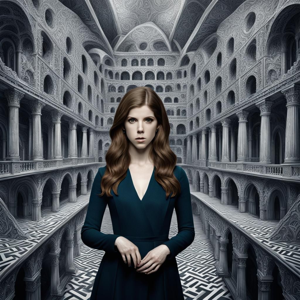 Anna Kendrick in Escher Optical Illusion Digital Art