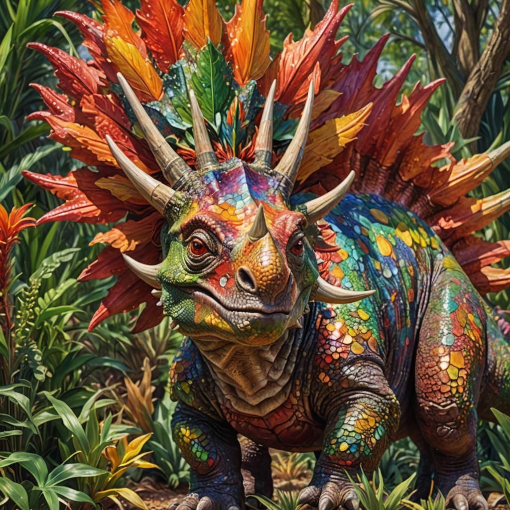Vibrant Iridescent Triceratops in a Prehistoric Landscape