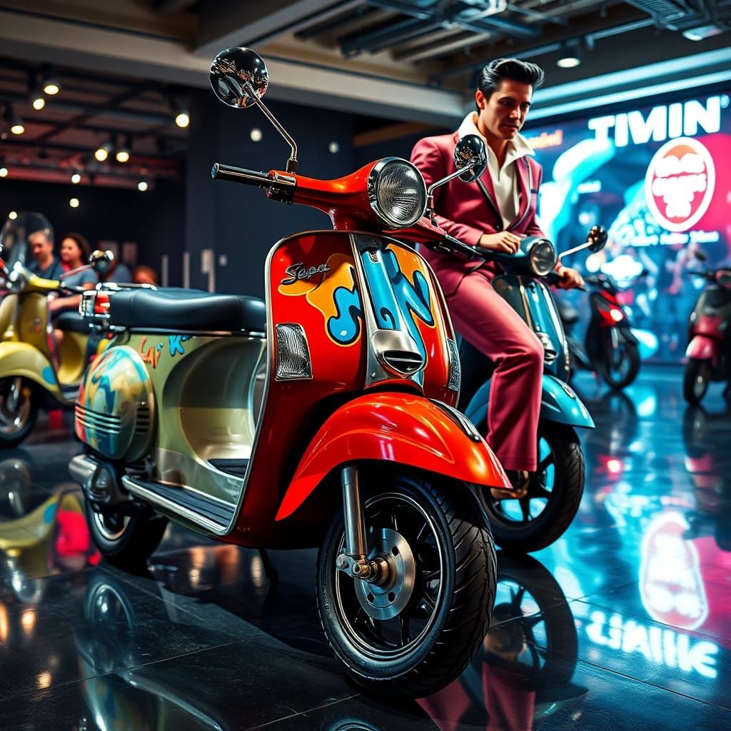 Vespa Scooter Featuring James Dean and Elvis Presley