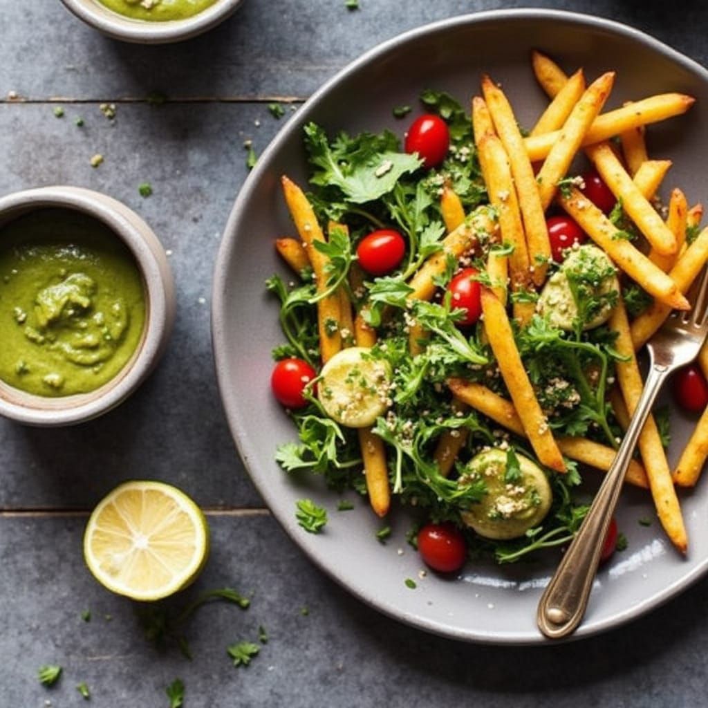 French fries and a salad while dining in hell