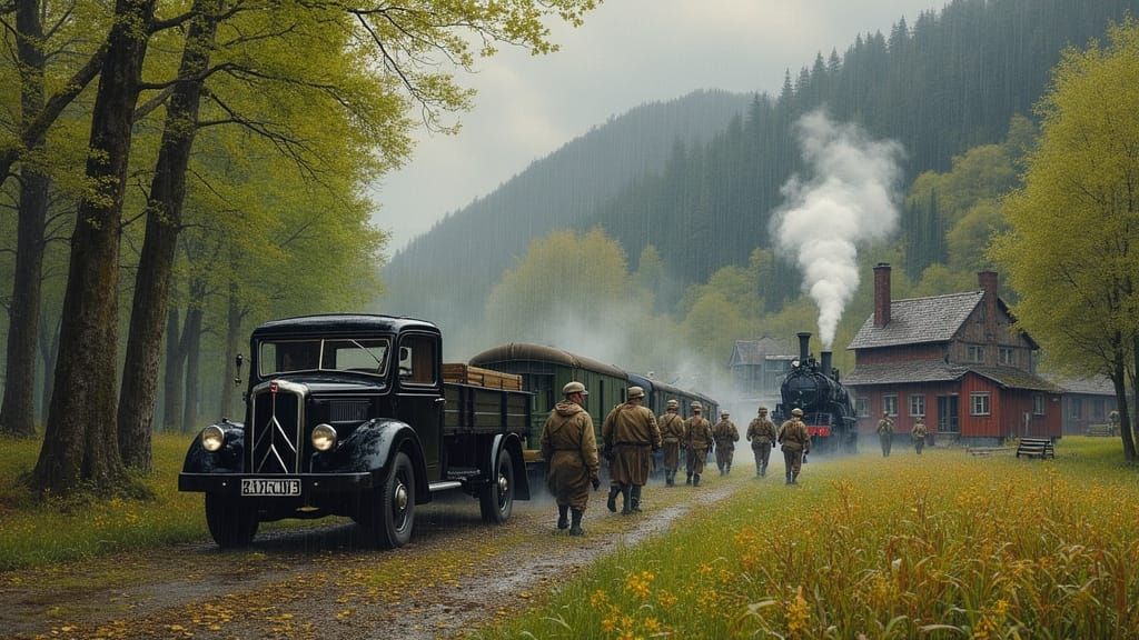 French Resistance in Lush Forest, Oil Painting