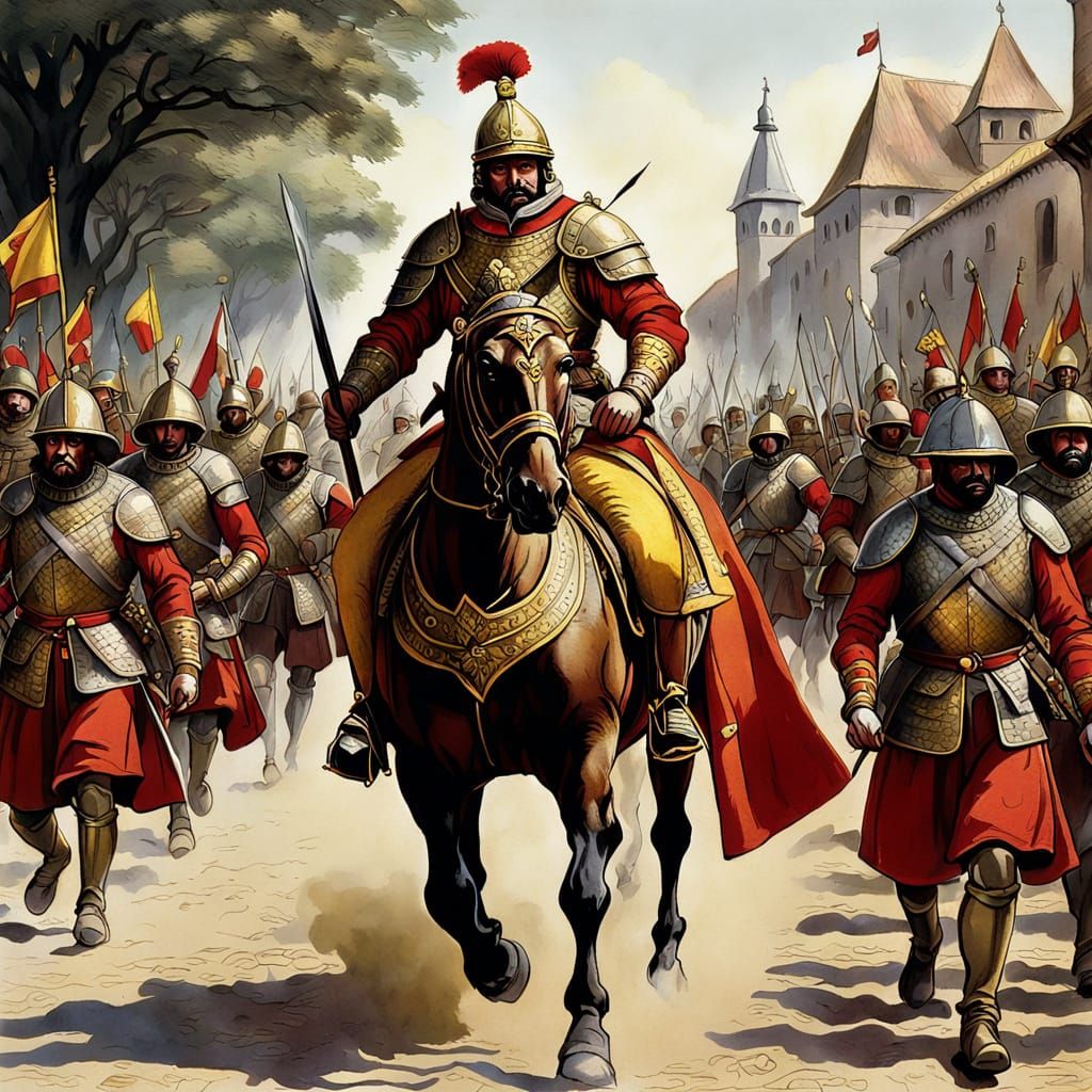 Imposing King in Renaissance Attire Rides Past Conquistador ...