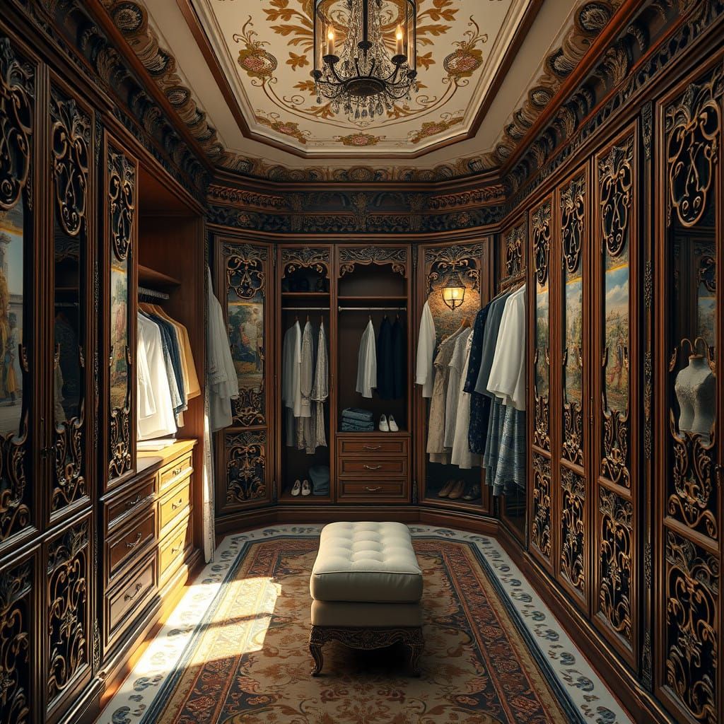 Elegant Gzhel-Style Dressing Room with Ceramic Accents and W...
