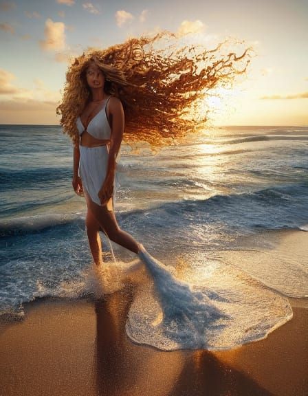 Golden Hour: Blond Woman on a Sunny Beach
