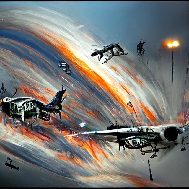Jetfighter Dogfight over Galactic Portal in Marker Art
