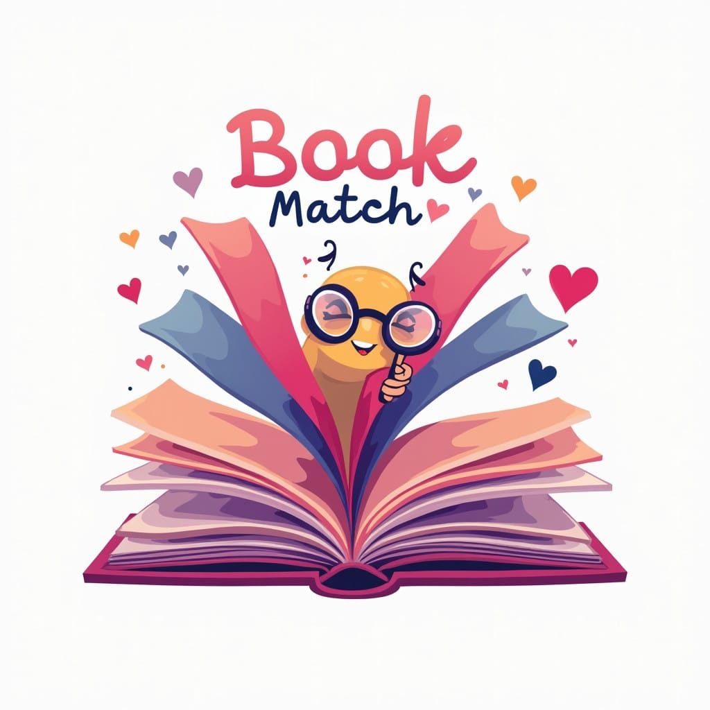 Storybook-Inspired Book Match Logo with Whimsical Bookworm