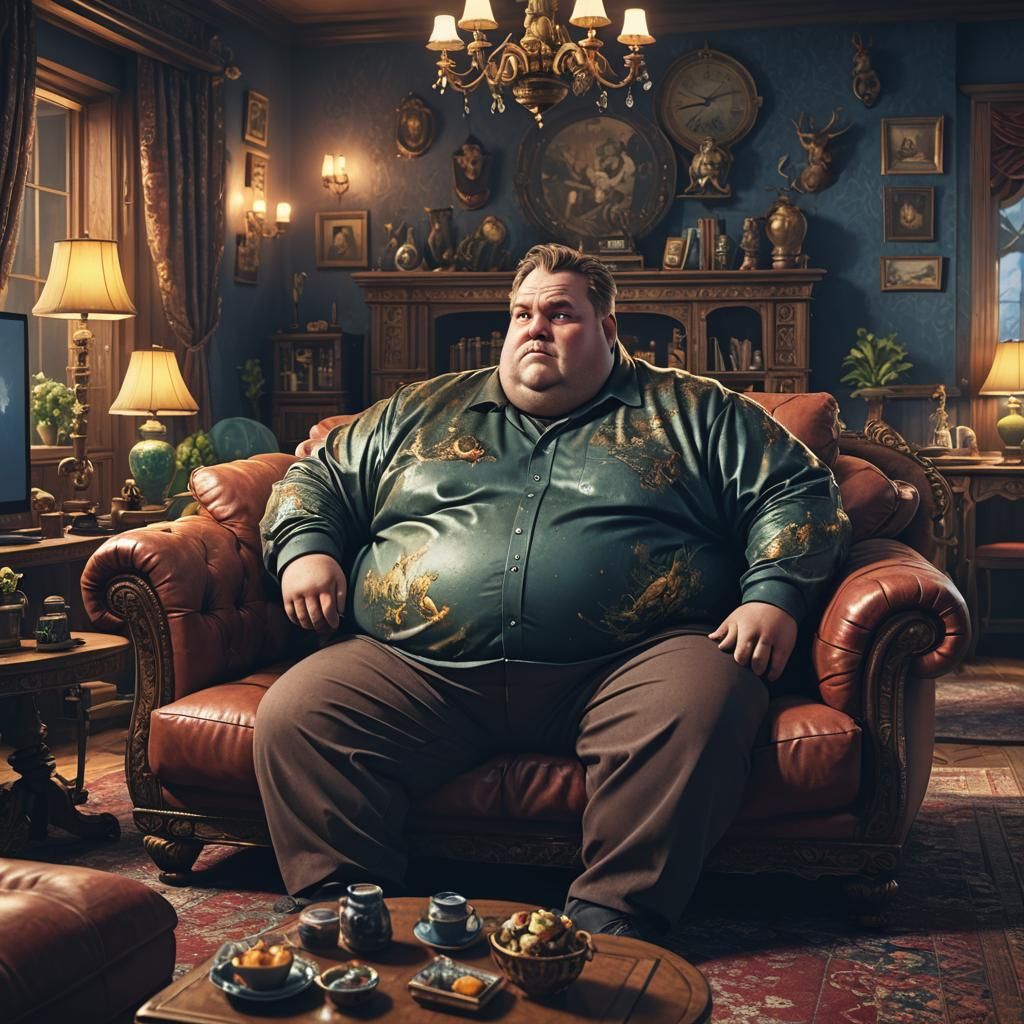 Man Watching TV: Detailed Matte Painting