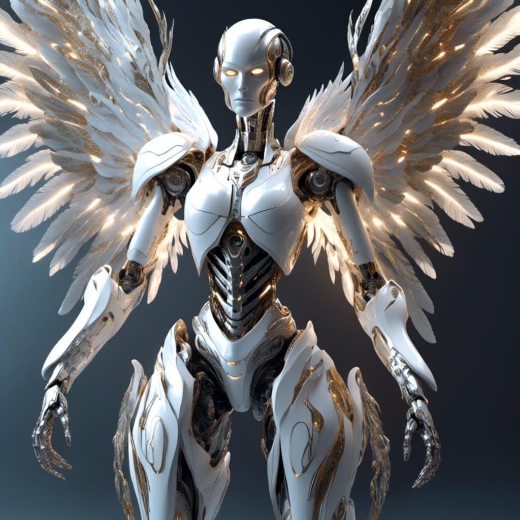 Futuristic Robot Angel with Realistic Wings
