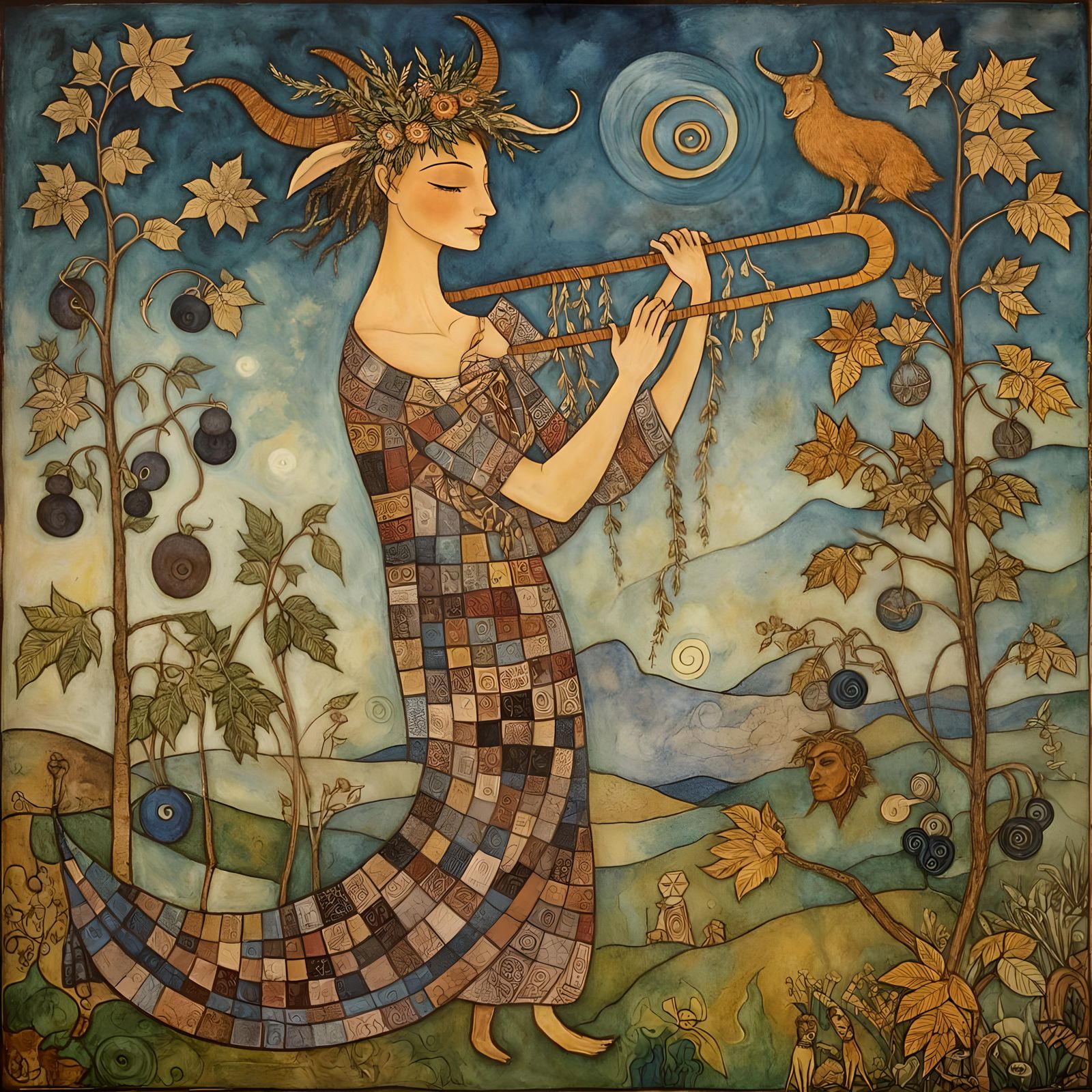 Ancient Goat God Pan Playing Pan Pipes