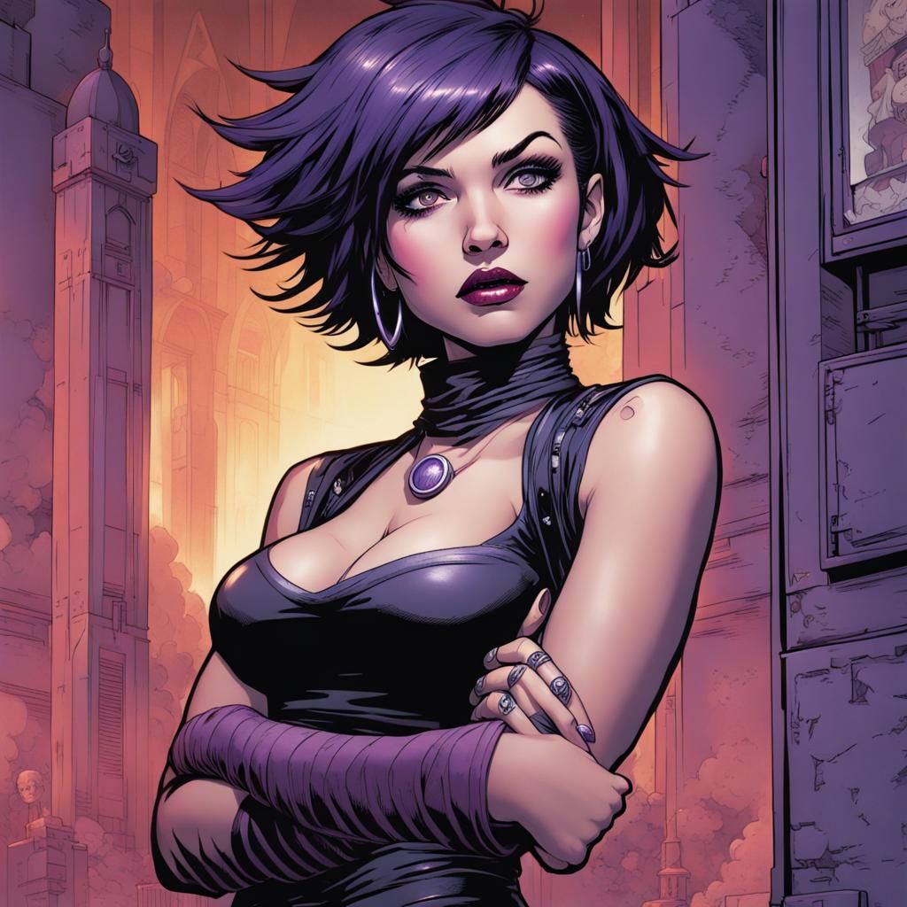 Goth Punk Mage with Dark Magic in Comic Book Style