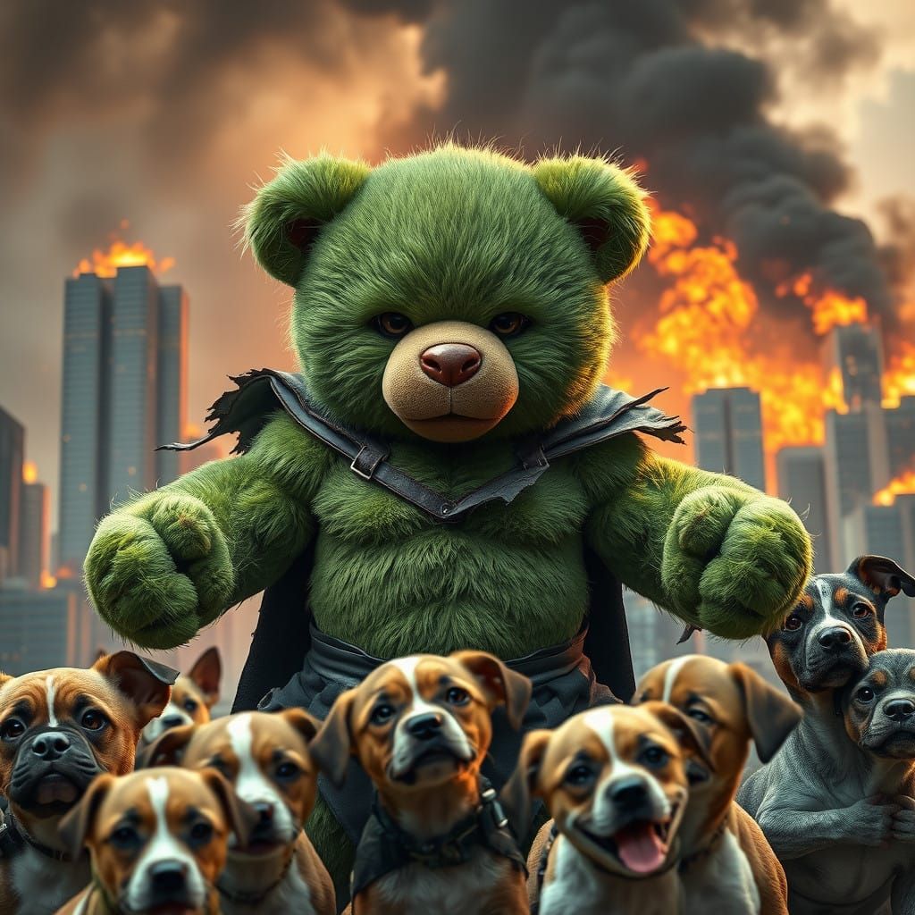 Cuddly Teddy Bear Hulk Saves Dogs in 3D Realistic Anime Styl...