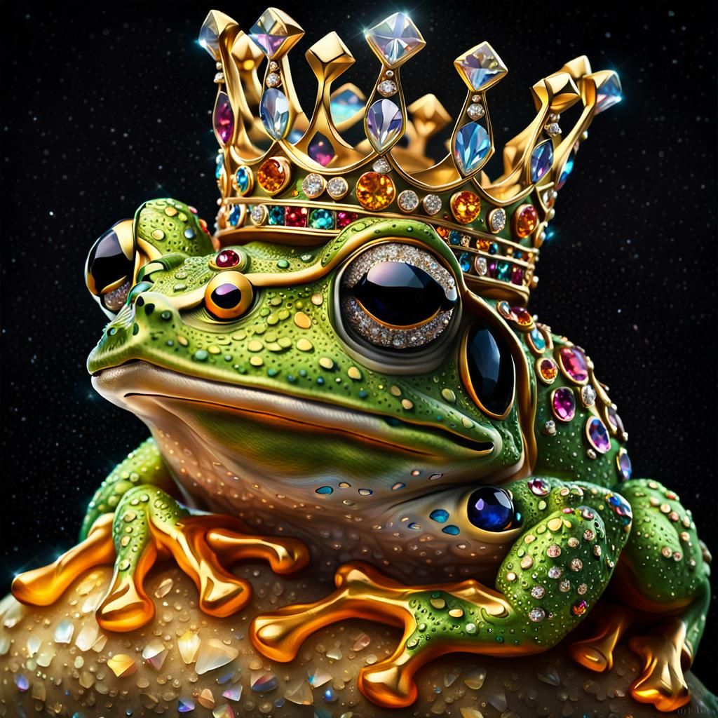 Noble Frog with Diamond Crown: Hyperrealistic Portrait
