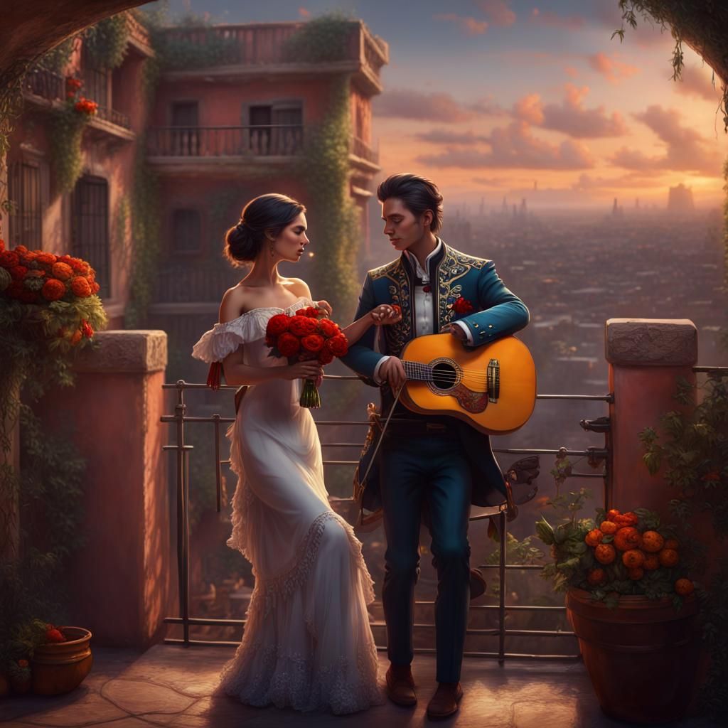 Romantic Mariachi Serenade in Detailed Digital Painting