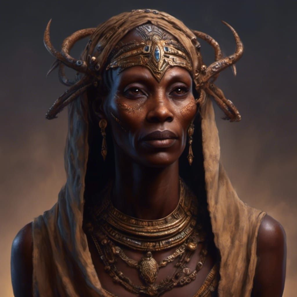 Nubian Woman in White Robes: Hyperrealistic Portrait