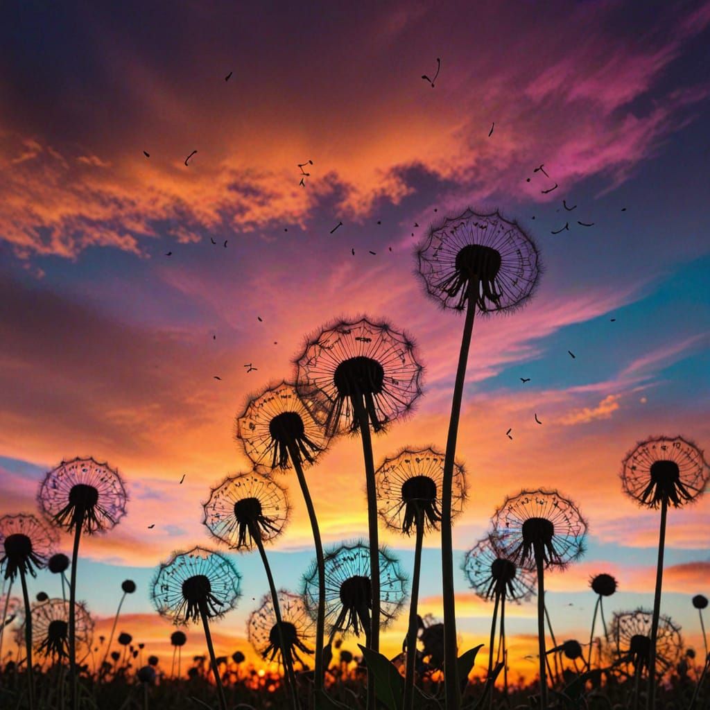 Vibrant Sunset Dandelions