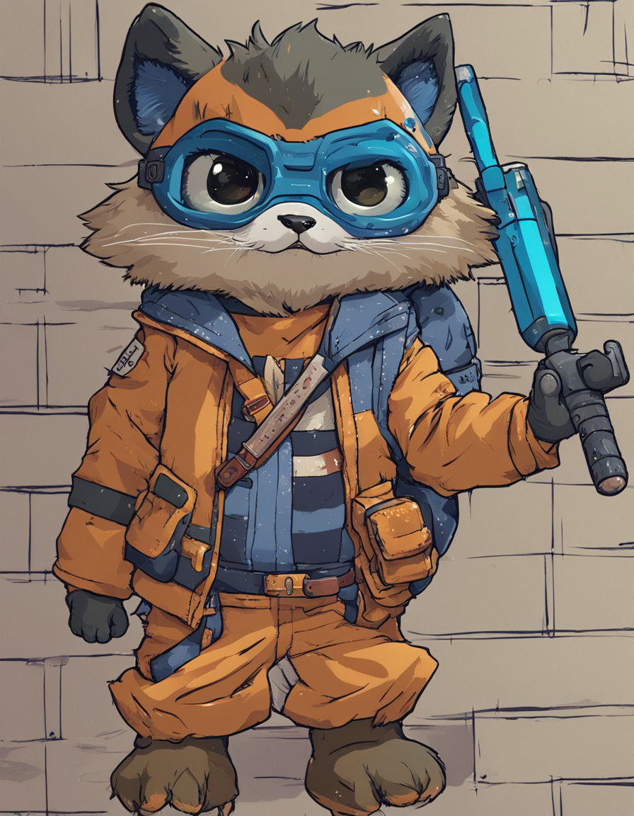 Chibi Calico Raccoon with Vibrant Fur and Smiling Face