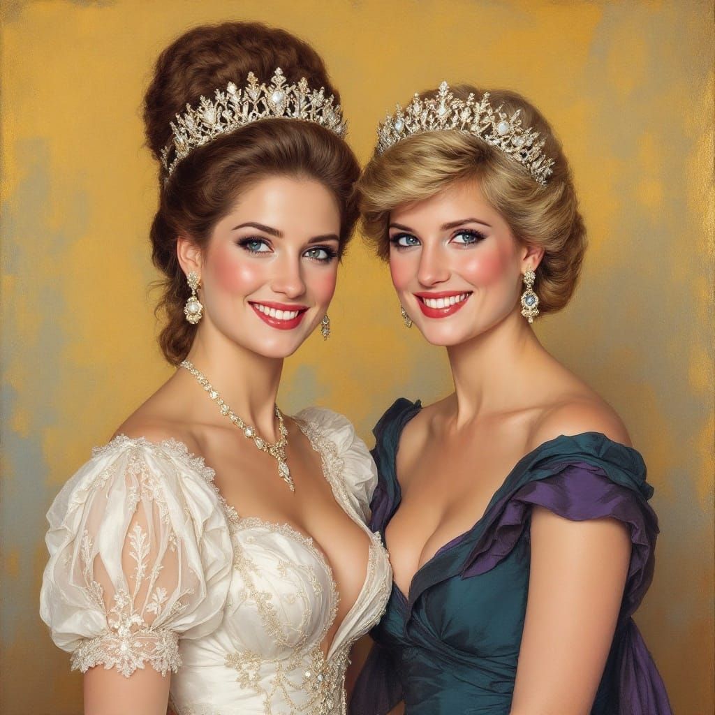 Royal Ladies in 18th-Century Splendor, in Impressionist Styl...