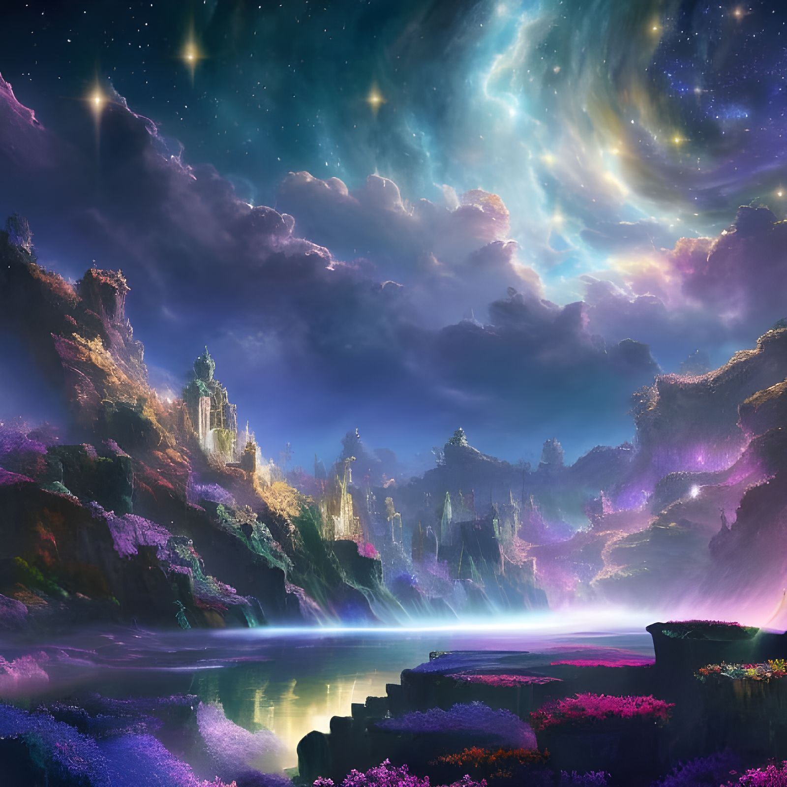 Jewel Moonscape at Night in Digital Illustration