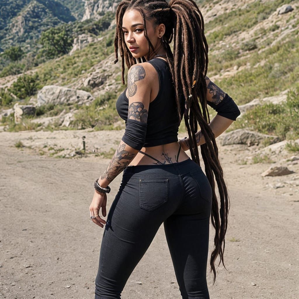 Sultry Woman with Luscious Dreadlocks and Curves