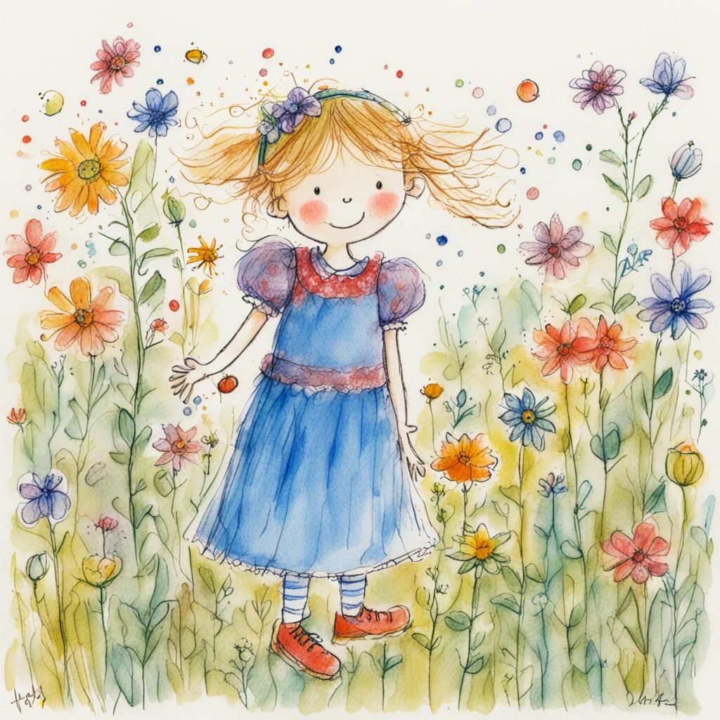 Princess in Garden: Colorful Crayon Doodle