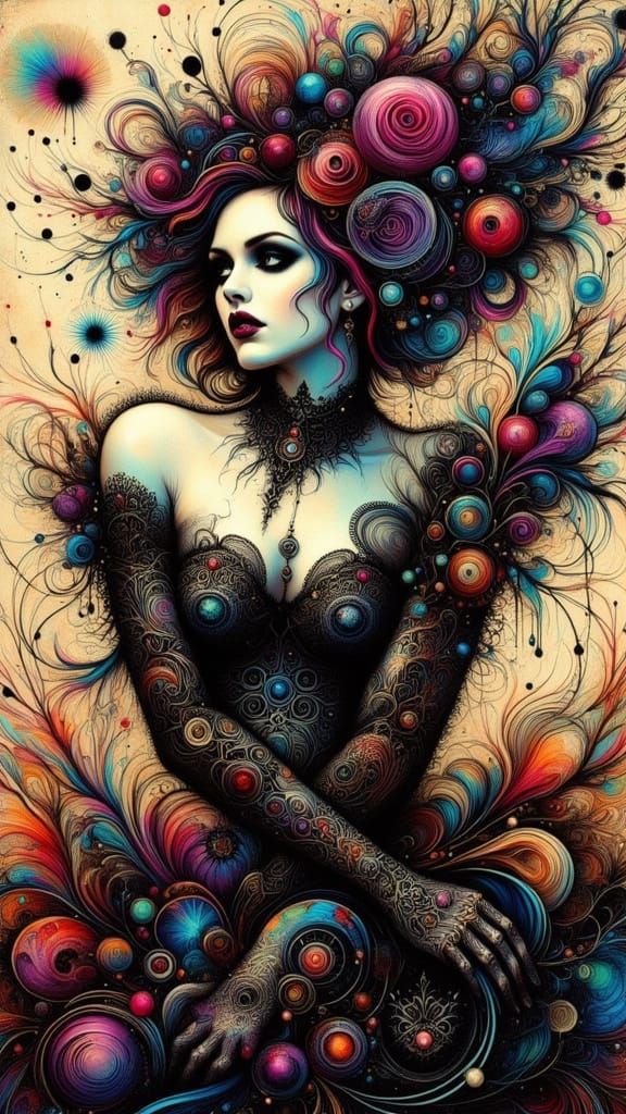 Gothic Fashion Shoot with Realistic Woman in Graffiti Style