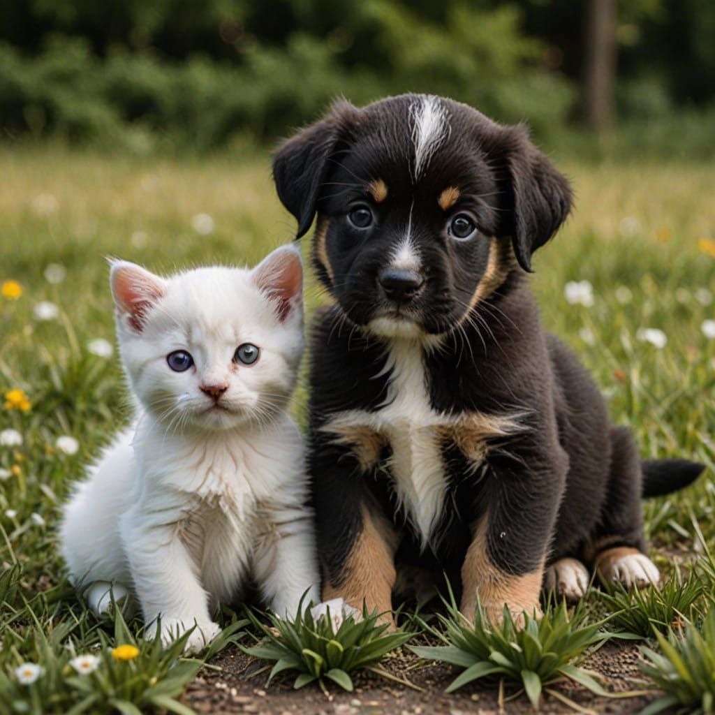 Playful Kitten and Puppy in Joyful Harmony