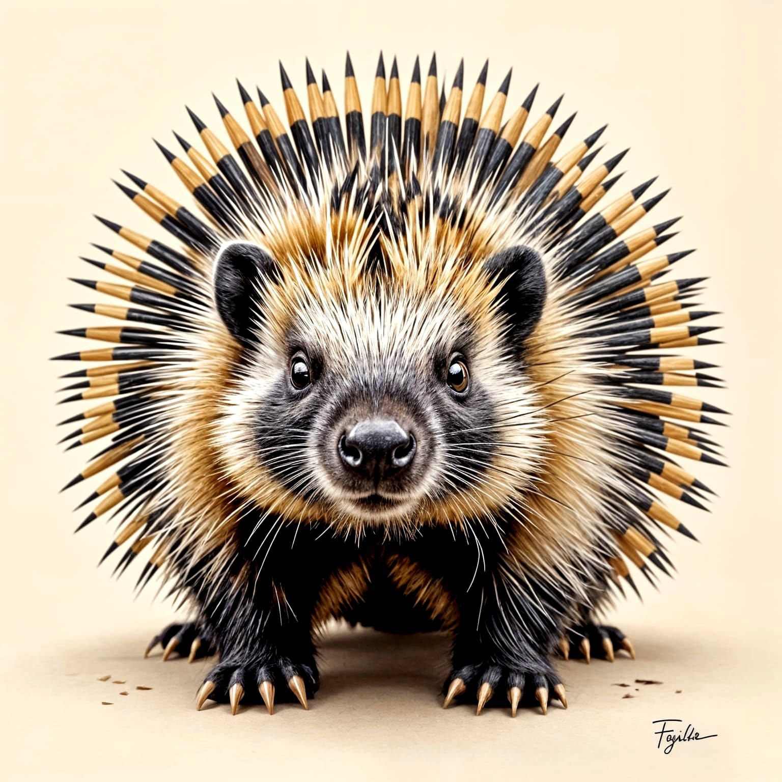 Hyper-Realistic Porcupine Made of Pencils