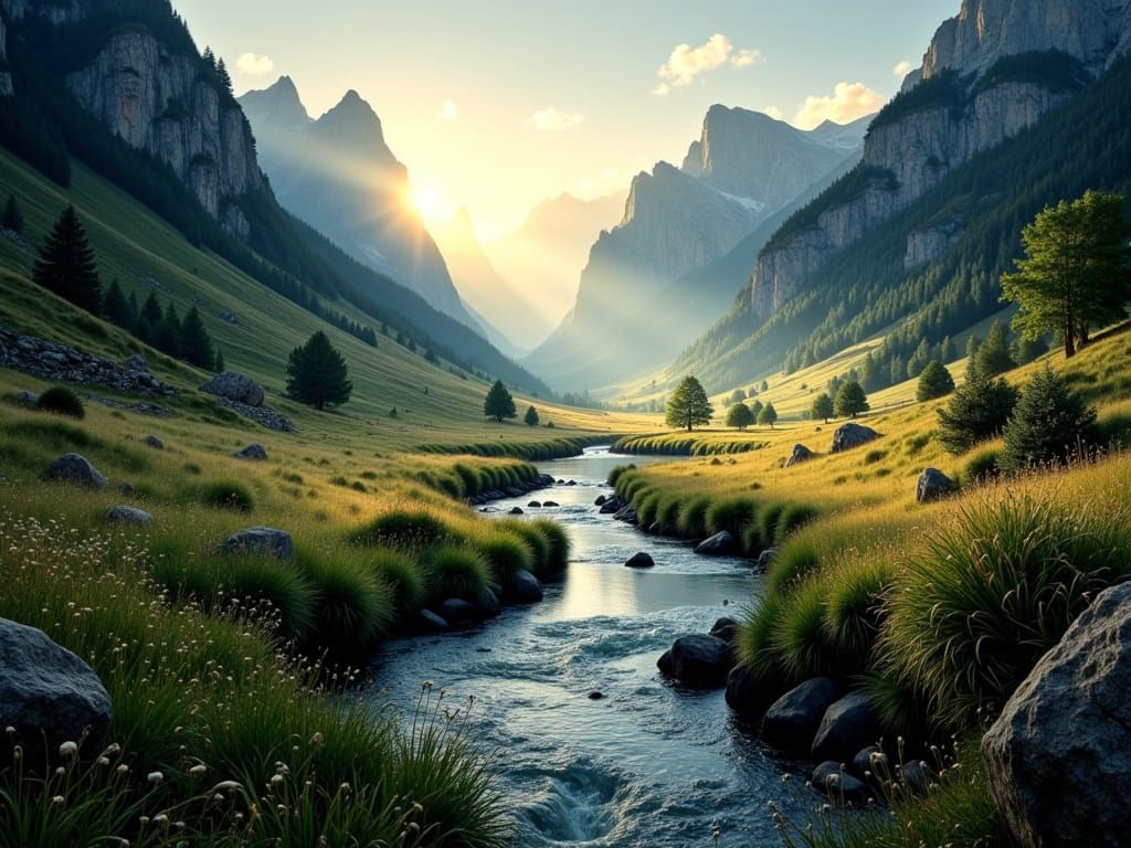 Serene Evening Light in the Bernese Oberland Gorge