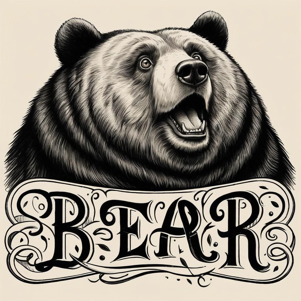 Grizzly Bear Sketch with Old-English Text