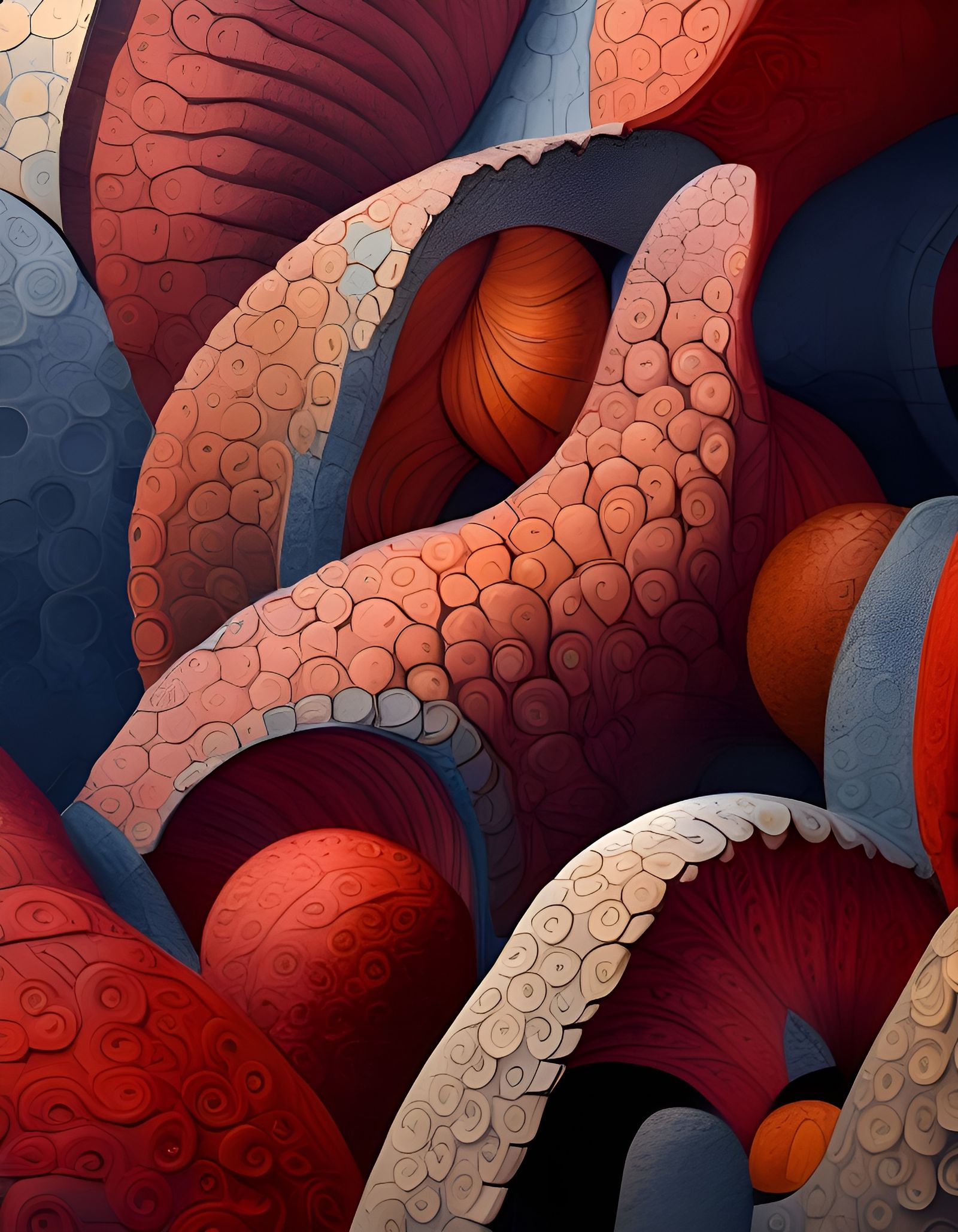 Organic Ceramic Fractal Village in Sunlight