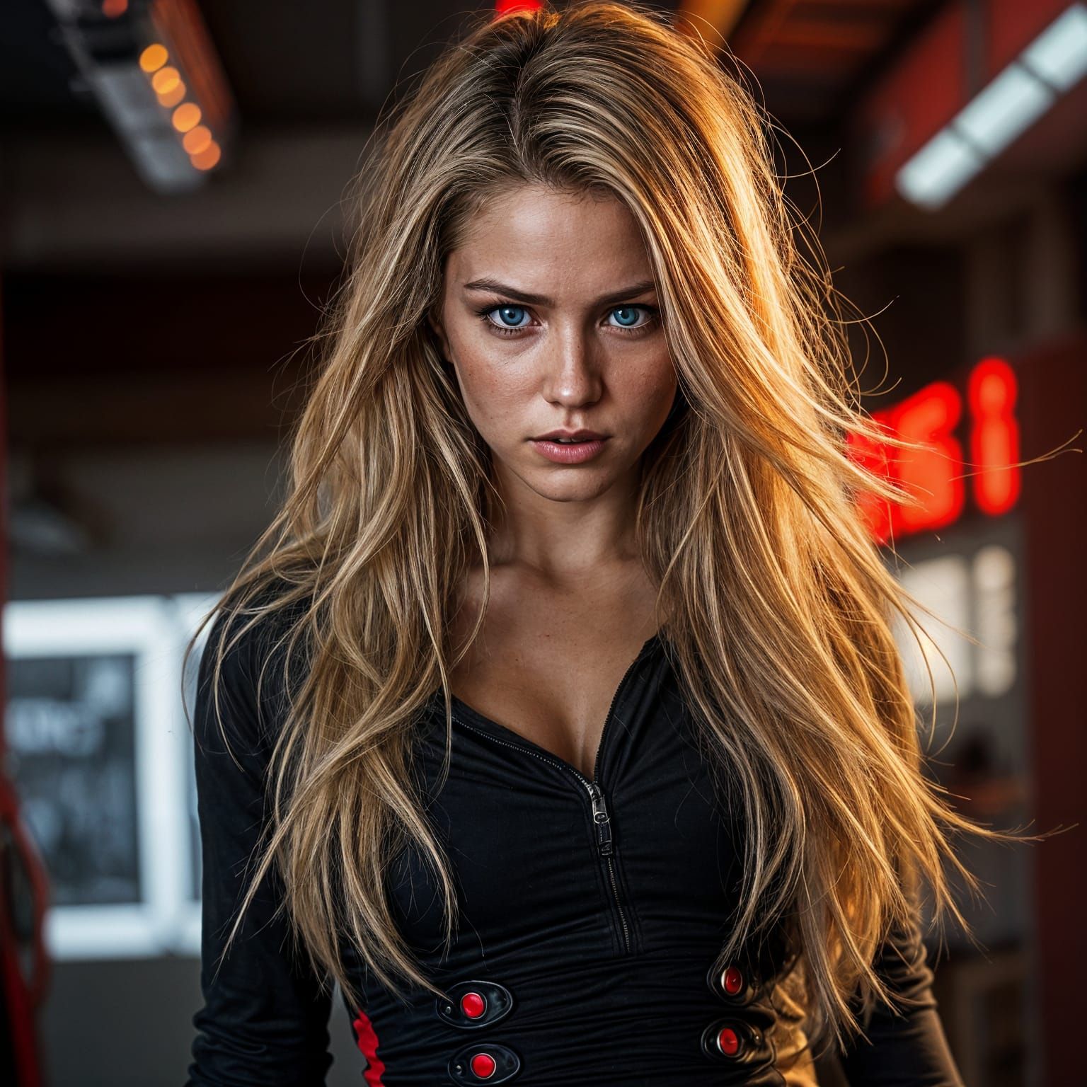 Angry Blonde Woman in Biker Shorts: Digital Art