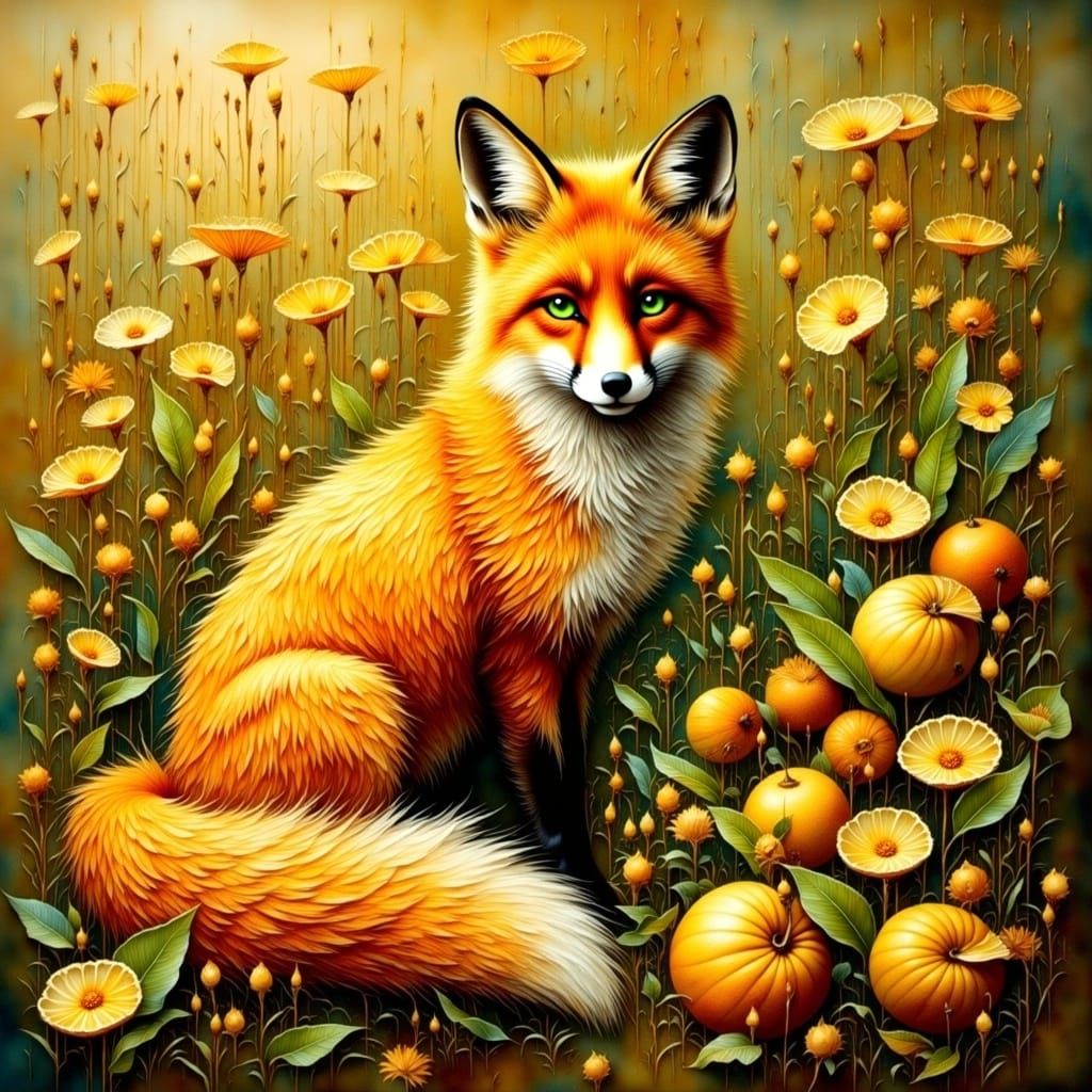 Fruit Fox in Neo-Expressionist Oil Painting Style