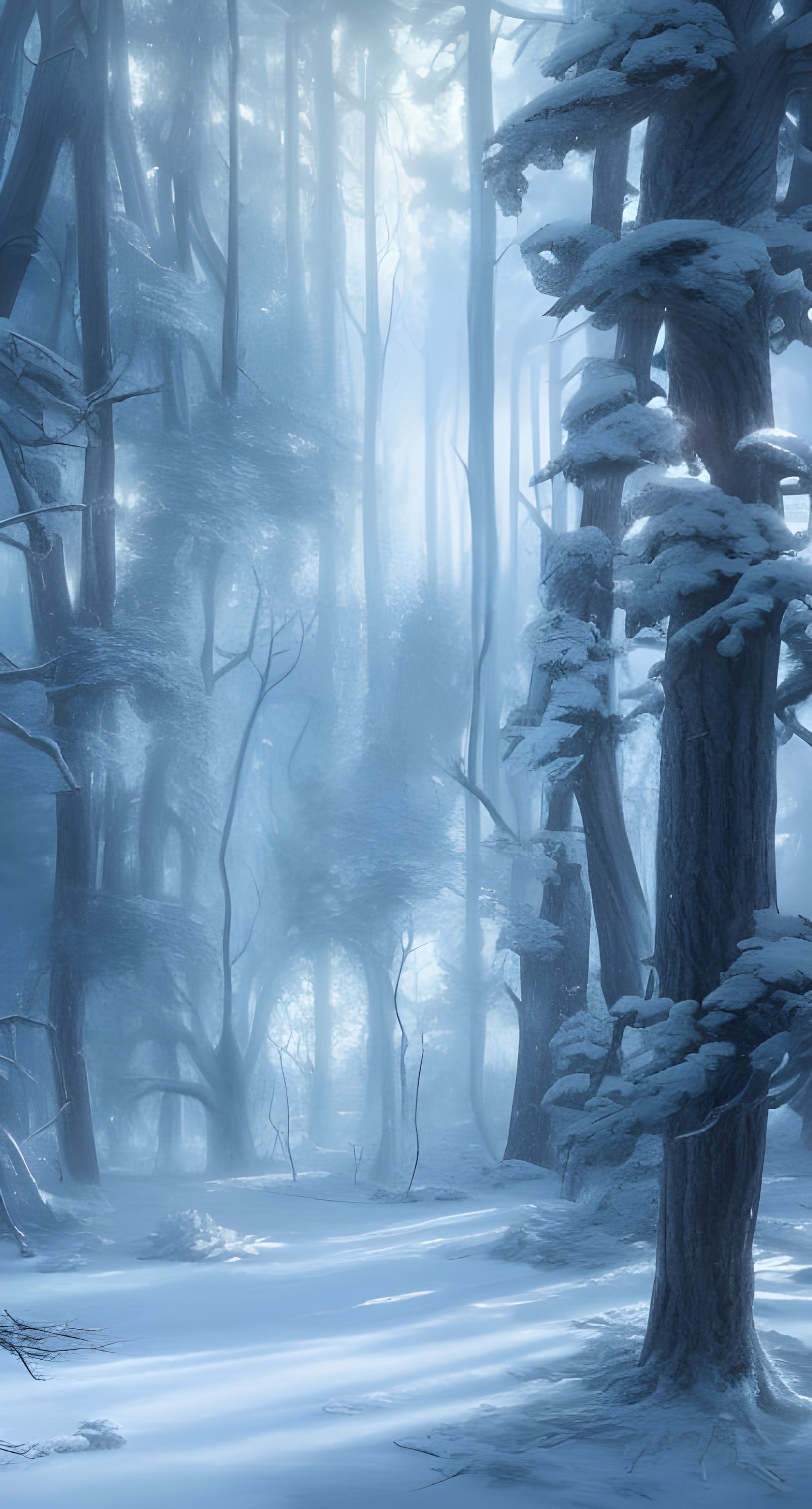 Magical Winter Forest Landscape in Hyper-Detailed Digital Ar...