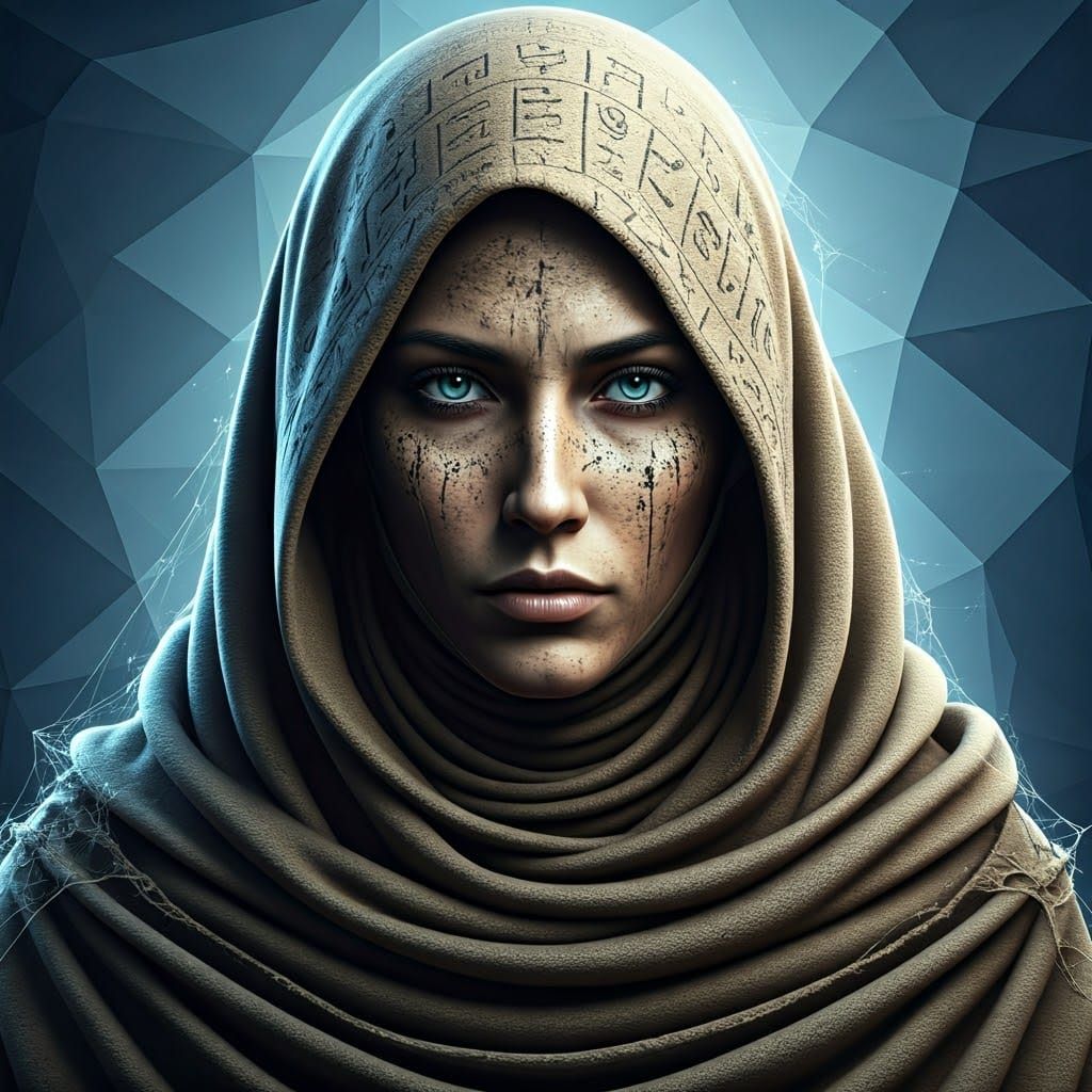 Ancient Cloaked Figure in Digital Void