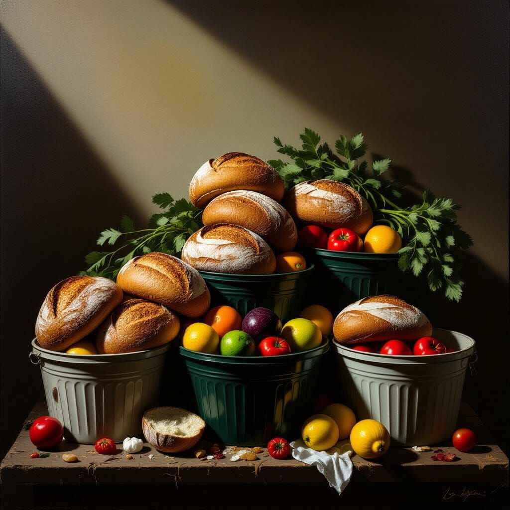 Haunting Still Life of Discarded Food in Chiaroscuro Style