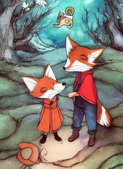 Fantasy Prince and Fox Journey: Ink and Watercolor Art