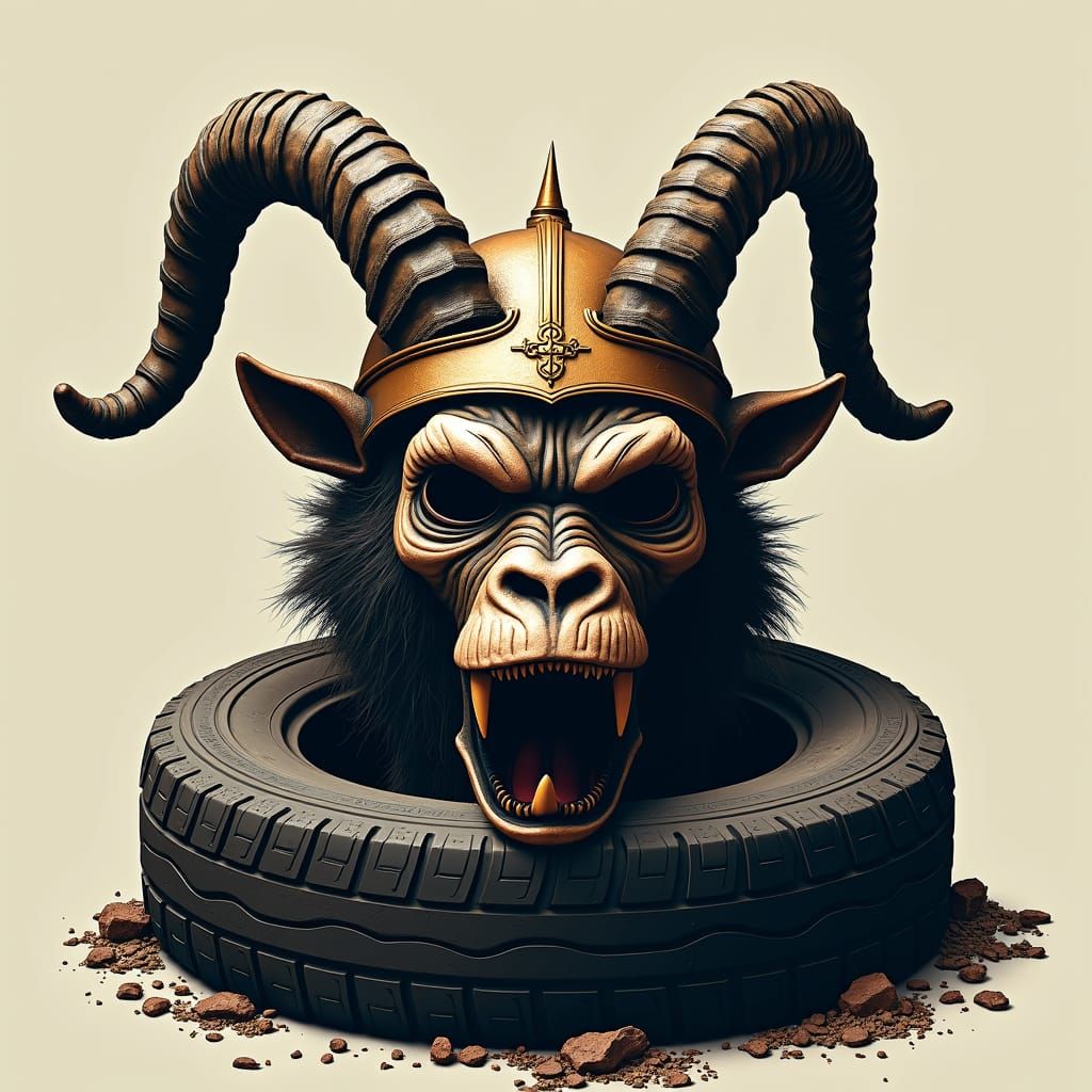 Japanese Chimera Mask with Greek Helmet, Matte Painting