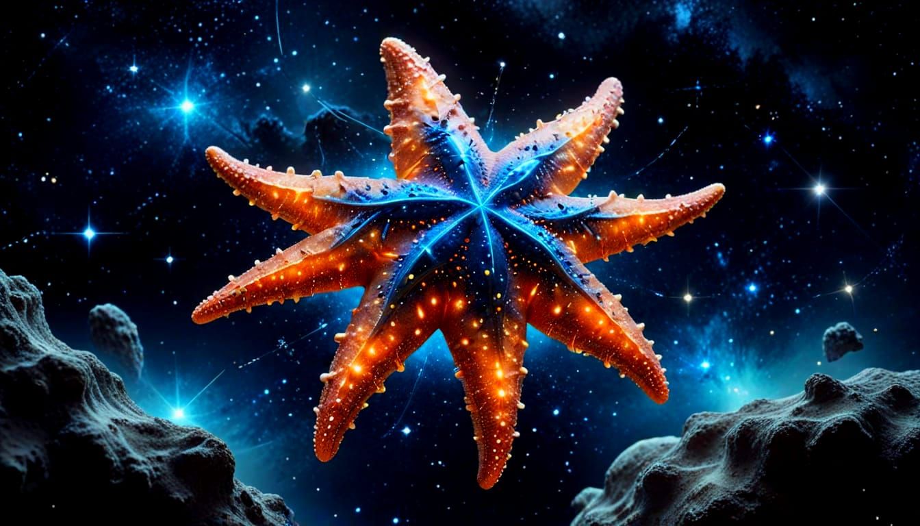 Cosmic Starfish Galaxy in Retro Sci-Fi