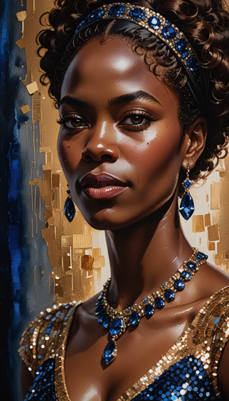 Regal Black Woman in Shimmering Sequins Oil Painting