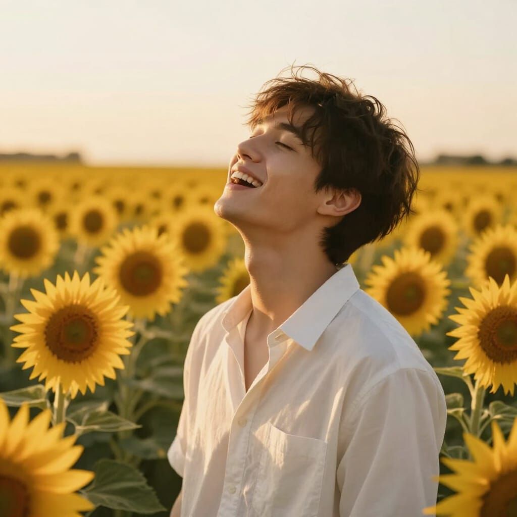 Joyful Man Singing in Golden Sunflower Field