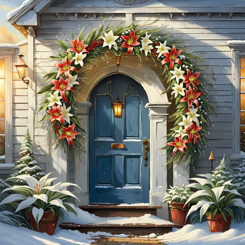 Lush Floral Doorway Wreath with Christmas Tree in Whimsical....