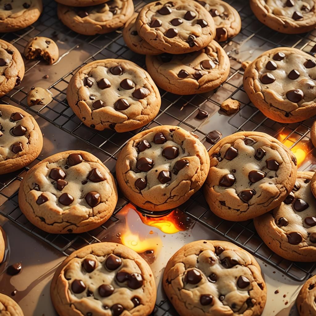 Warm Chocolate Chip Cookies in Oil Painting Style